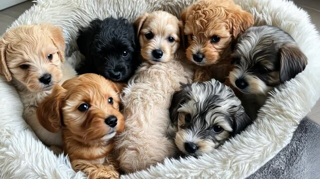 Adorable Cavapoo Puppies in Cozy Bed 