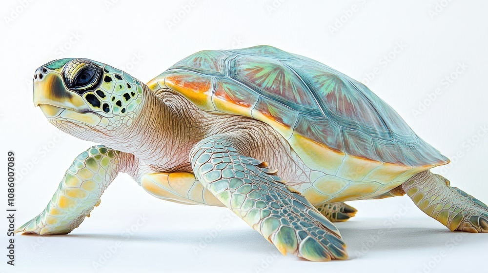 Poster close-up image of a turtle on a white background