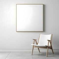 frontal view of a white blank canvas with artistic modern frame