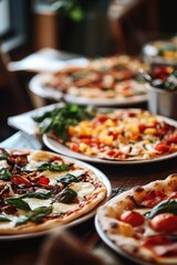 Obraz premium A table filled with multiple pizzas featuring different toppings