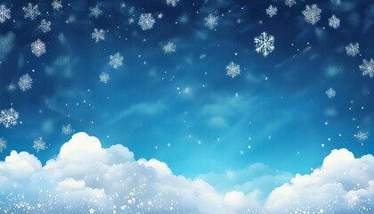 blue sky with white fluffy clouds snow snowing blizzard storm snowstorm snowflakes snowfall flake snowy winter background frost cold frozen ice christmas xmas new year holiday dream sleep design