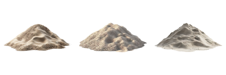 Dry beach sand pile isolated on transparent background, Set of
