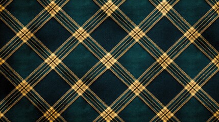 Naklejka premium A textured plaid pattern featuring dark green and golden yellow colors, creating a classic and cozy appearance.