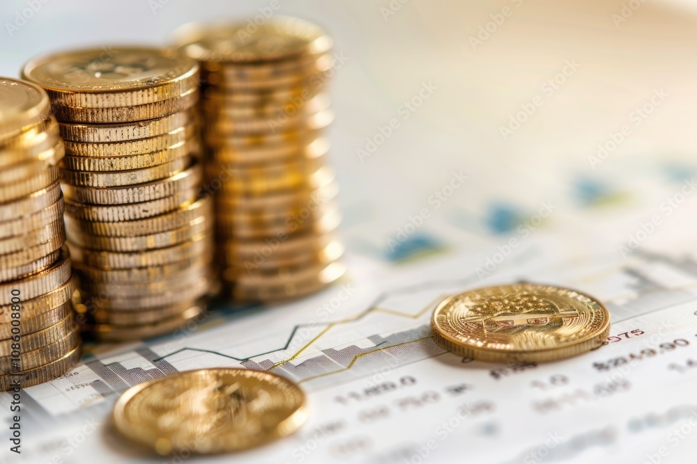 Poster a stack of coins resting on a table, ready for counting or storing