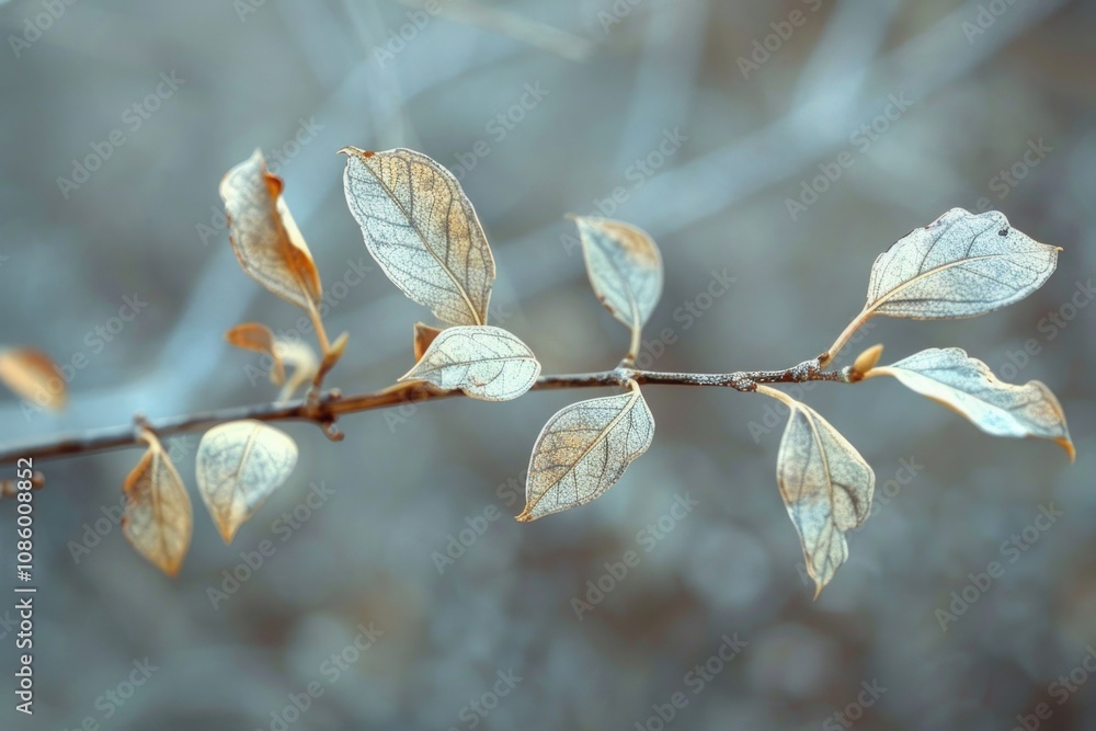 Poster a detailed shot of a tree branch with lush green leaves