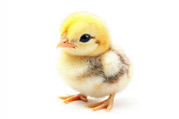 Fototapeta premium A small yellow and gray chicken on a white background