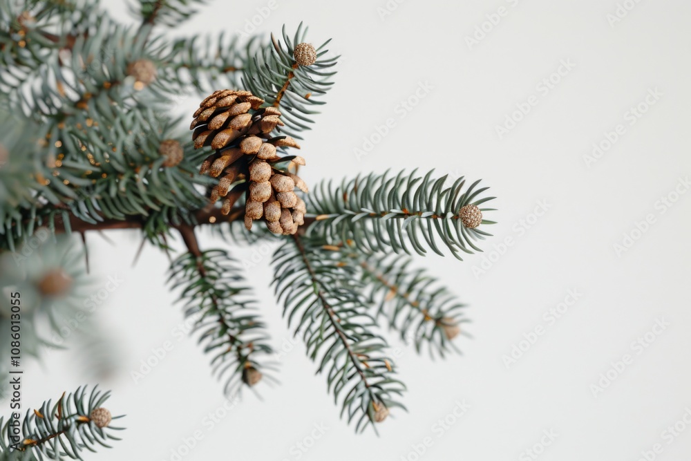 Poster A close-up shot of a pine cone attached to a tree branch