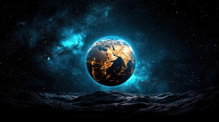 A photostock of abstract space-themed graphics with a focus on exploration, symbolizing the limitless potential of innovation and discovery. High Quality