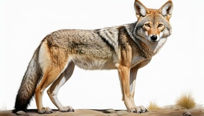 Fototapeta premium realistic of a coyote standing alert with white background for easy integration into designs