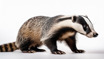 Fototapeta premium realistic badger on white background for wildlife nature and animal themed designs