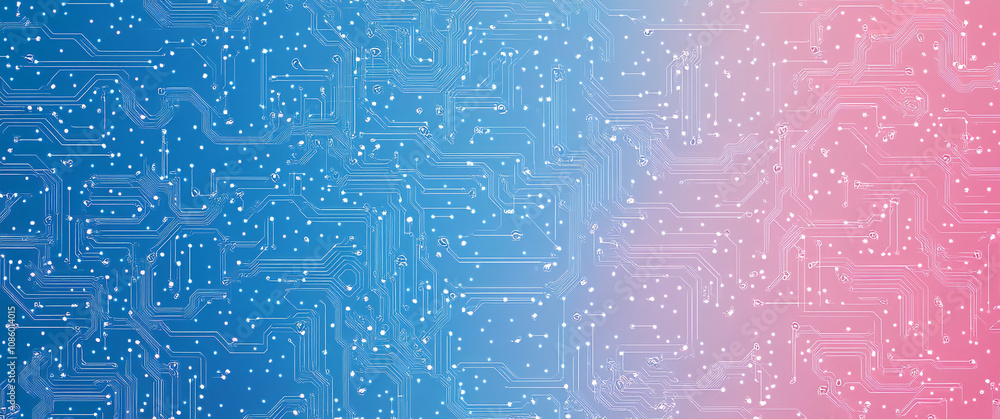 Poster a digital illustration depicts an abstract circuit board pattern