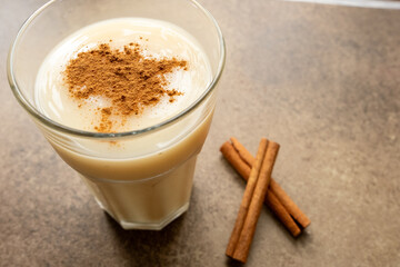 Boza, a winter drink made from cultural Turkish grains, in close-up