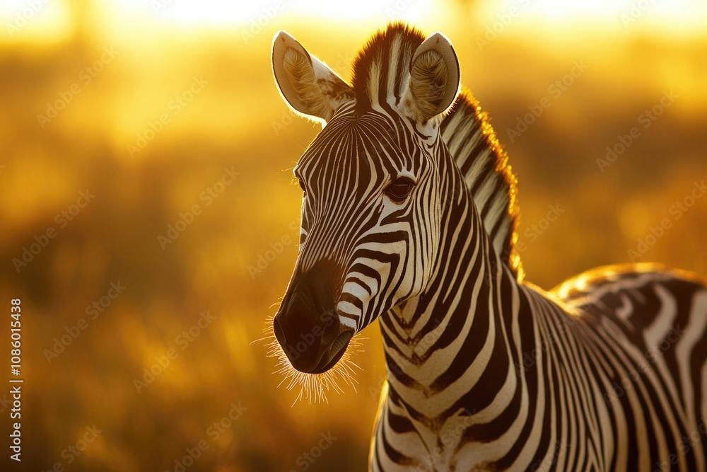 Poster close-up of a zebra standing in a green field