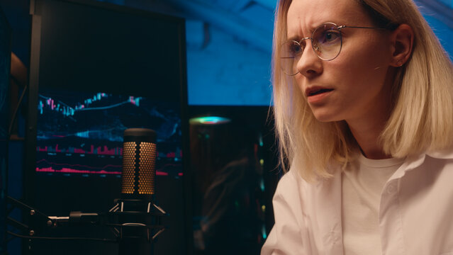 Late night difficult hard work deadline tired business woman drink water girl female hacker developer businesswoman insomnia overwork home office typing computer online trading crypto programming code