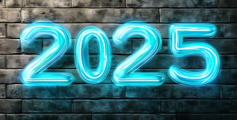 Obraz premium 2025 in Blue Glowing Neon Style on a Dark Background
