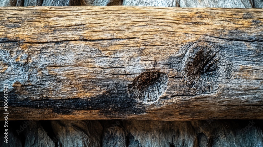 Poster a close-up shot of a wooden surface showing the grain and texture