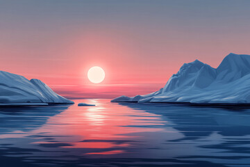 Arctic Icebergs Sunset Serenity Peaceful Ocean Landscape