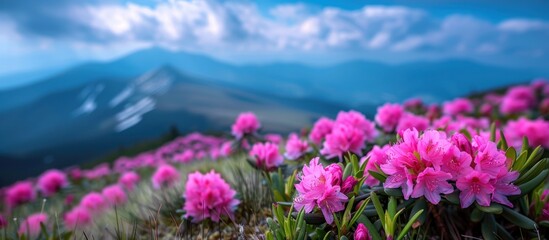 Pink Rhododendron Flowers Blooming on a Mountainside