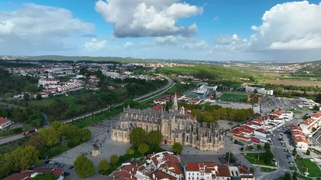 Aerial view of stunning Monastery of Batalha, Leiria, Portugal, UNESCO World Heritage Site