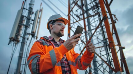 Telecommunications Engineer Inspecting a Cell Tower