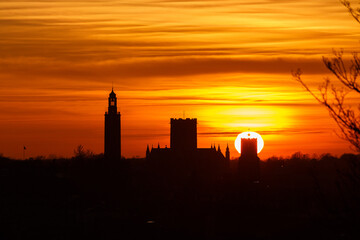 sunset over norwich city skyline