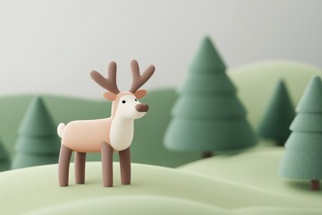 Cute Cartoon Reindeer in a Peaceful Forest Setting. Perfect for holiday themes, children's illustrations, or whimsical designs.