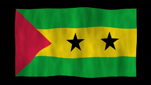 Looping animation of a waving 3D Sao Tome and Principe flag with alpha channel