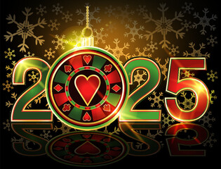 Casino 2025 New Year , poker hearts card, vector illustration