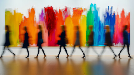 People Walking Through Art Exhibition in Time Lapse Effect