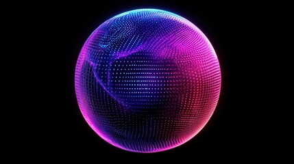 Creative 3d rendering sphere made of neon dots. Global network connection. Globe Grid. Worldwide communication. Futuristic earth globe. Science, technology and illustration on dark backdrop
