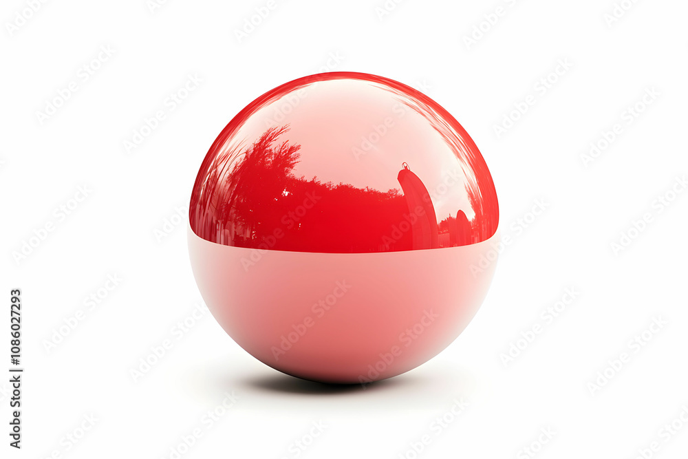 Aufkleber smooth and shiny red sphere on a white background reflecting natural elements with a glossy finish i