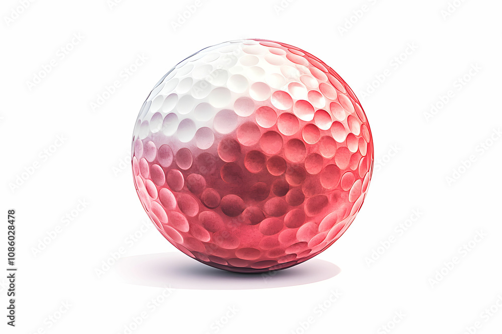 Poster close-up view of a unique design golf ball featuring smooth and textured patterns in red and white c