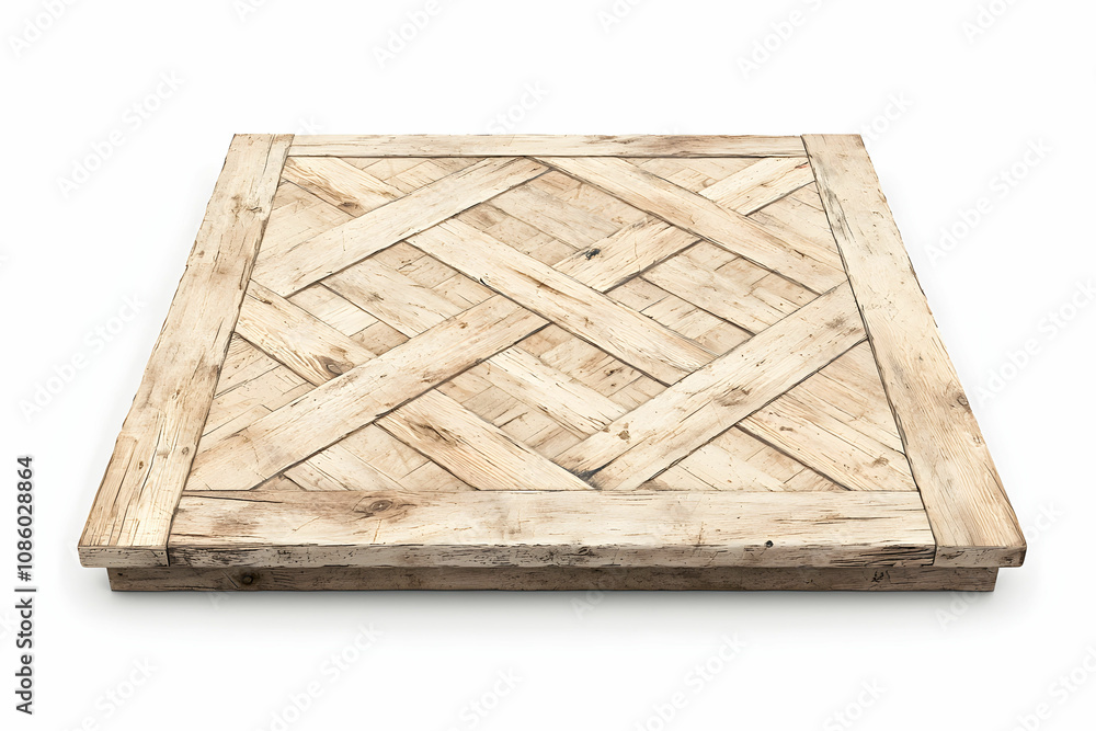 Aufkleber rustic wooden tile with unique geometric pattern on a clean background ideal for interior design and