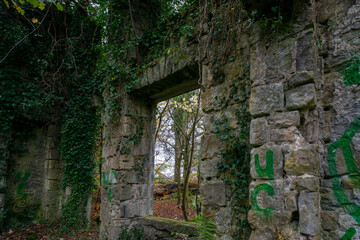 Dams to Darnley Country Park. Ruin of Waulkmill Glen. Appears on a map of 1852 as a roofless ruin....