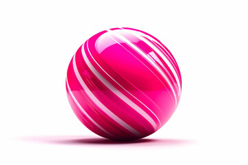 Obraz premium Glossy Pink Marble Sphere with White Swirls on a White Background, Displaying a Vibrant and Playful Aesthetic for Creative Projects and Design Applications