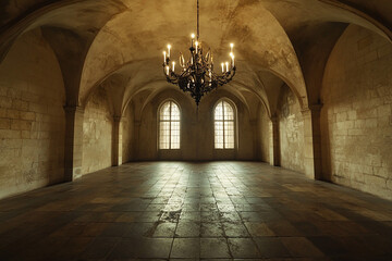 Fototapeta premium Big castle dancing room with candelabra in the middle.