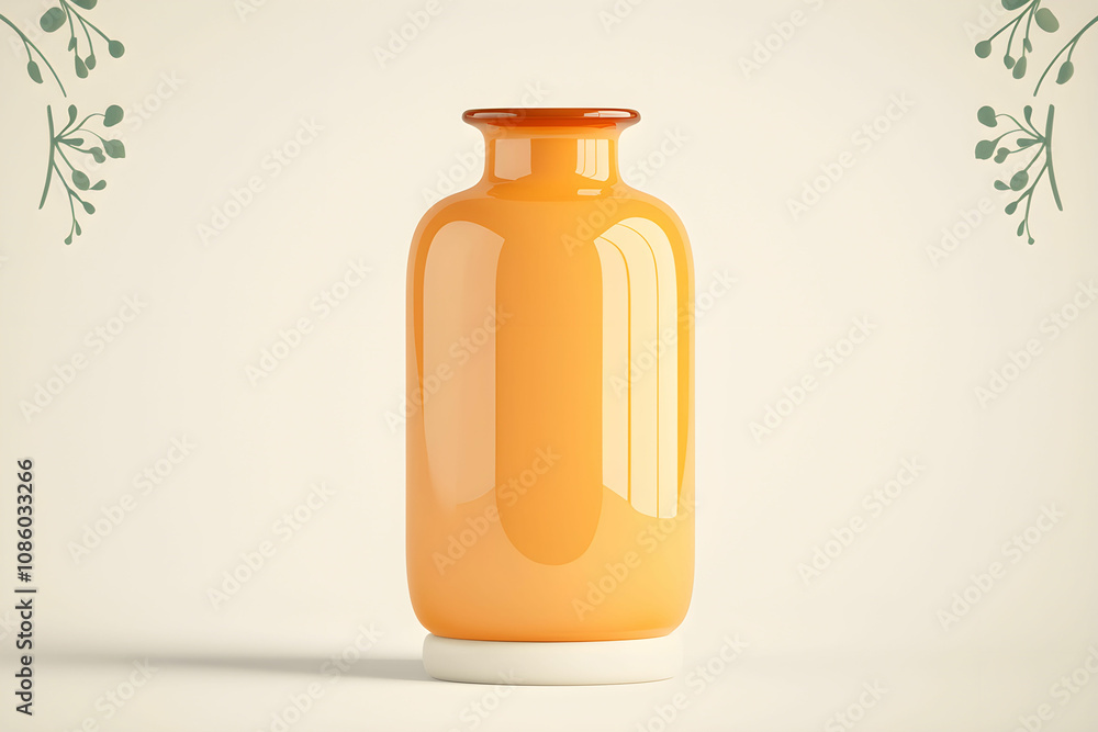 Poster modern ceramic vase in warm orange color with glossy finish displayed on a minimalistic background s