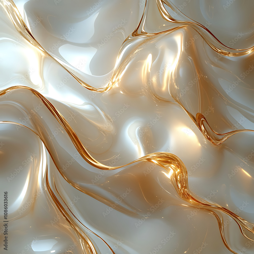 Poster smooth, abstract beige background with delicate golden waves creates serene and elegant atmosphere. 