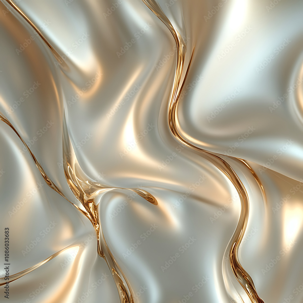 Poster smooth and flowing abstract beige background with delicate curves and reflections, creating serene a