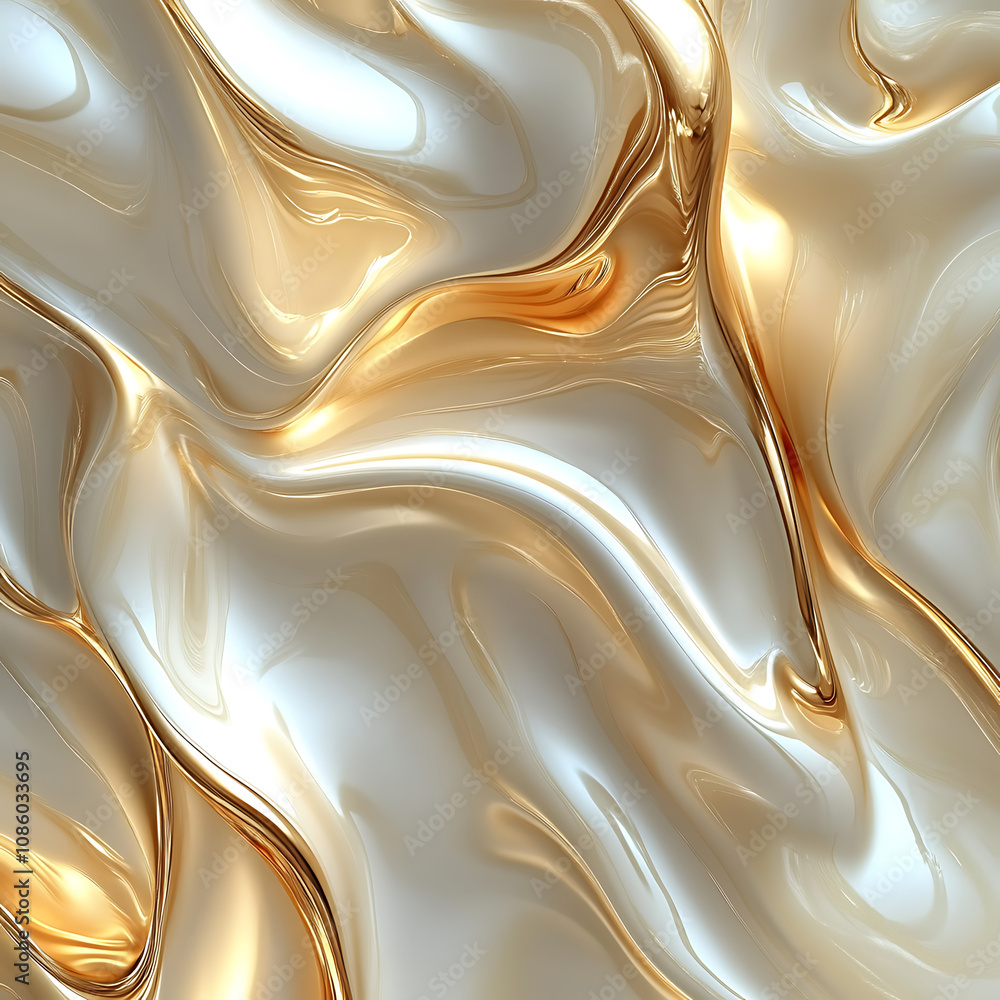 Poster smooth and shiny abstract beige background with delicate golden waves, creating luxurious and elegan