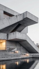 Contemporary urban staircase featuring geometric levels and bold industrial concrete design