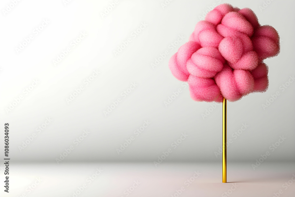 Poster whimsical pink cotton candy shape on simple background highlighting fun and playful elements in a un