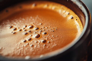 Full frame of a cup of freshly made coffee with milk