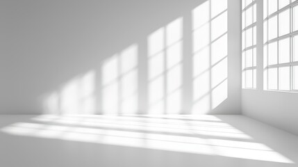 Fototapeta premium Abstract white studio background for product presentation, empty room with shadows of window