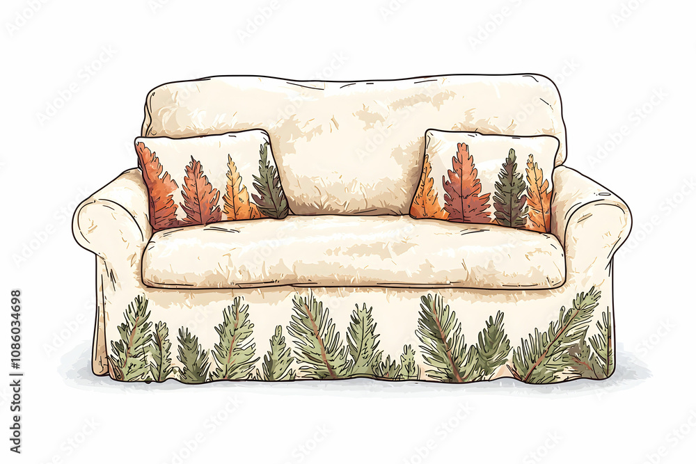 Poster cozy and inviting sofa design with nature-inspired patterns and pillows featuring autumn leaves for 