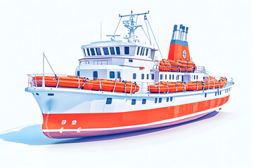 Fototapeta premium Vibrant and Detailed Illustration of a Rescue Ship Featuring Lifeboats, Modern Design, and Bright Colors, Perfect for Maritime and Emergency Services Themes