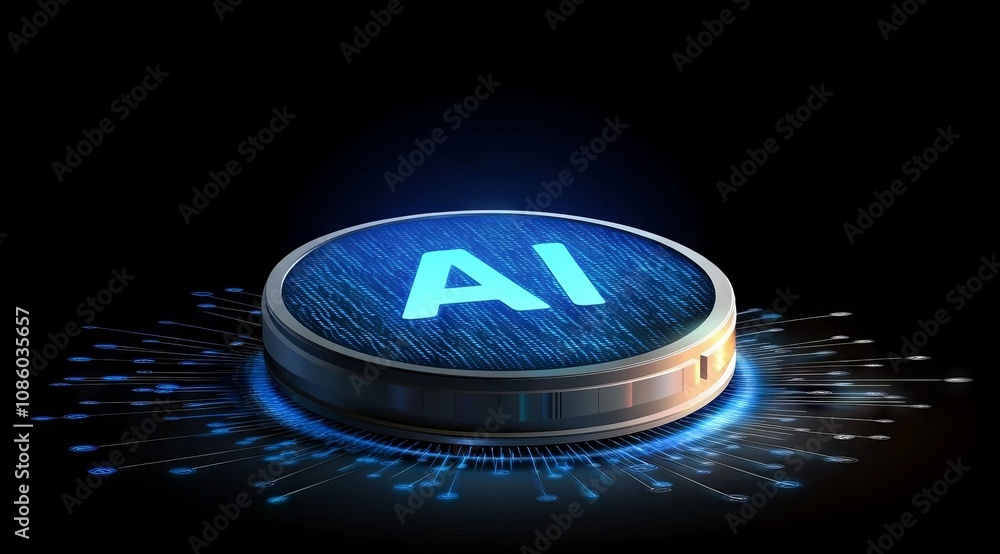 Poster glowing blue holographic 