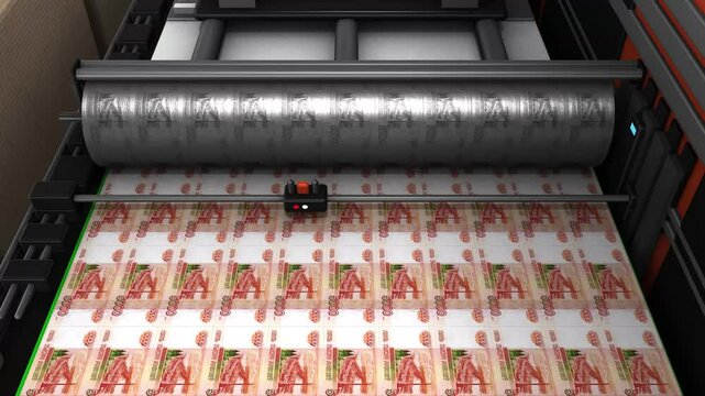 Making money concept with money machine rusisian rubels banknote 4k animation footage