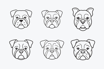 set of black and white bulldog head 