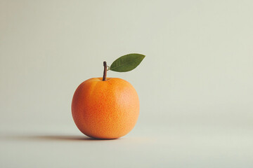 A single ripe asian pear with a leaf sits on a plain background